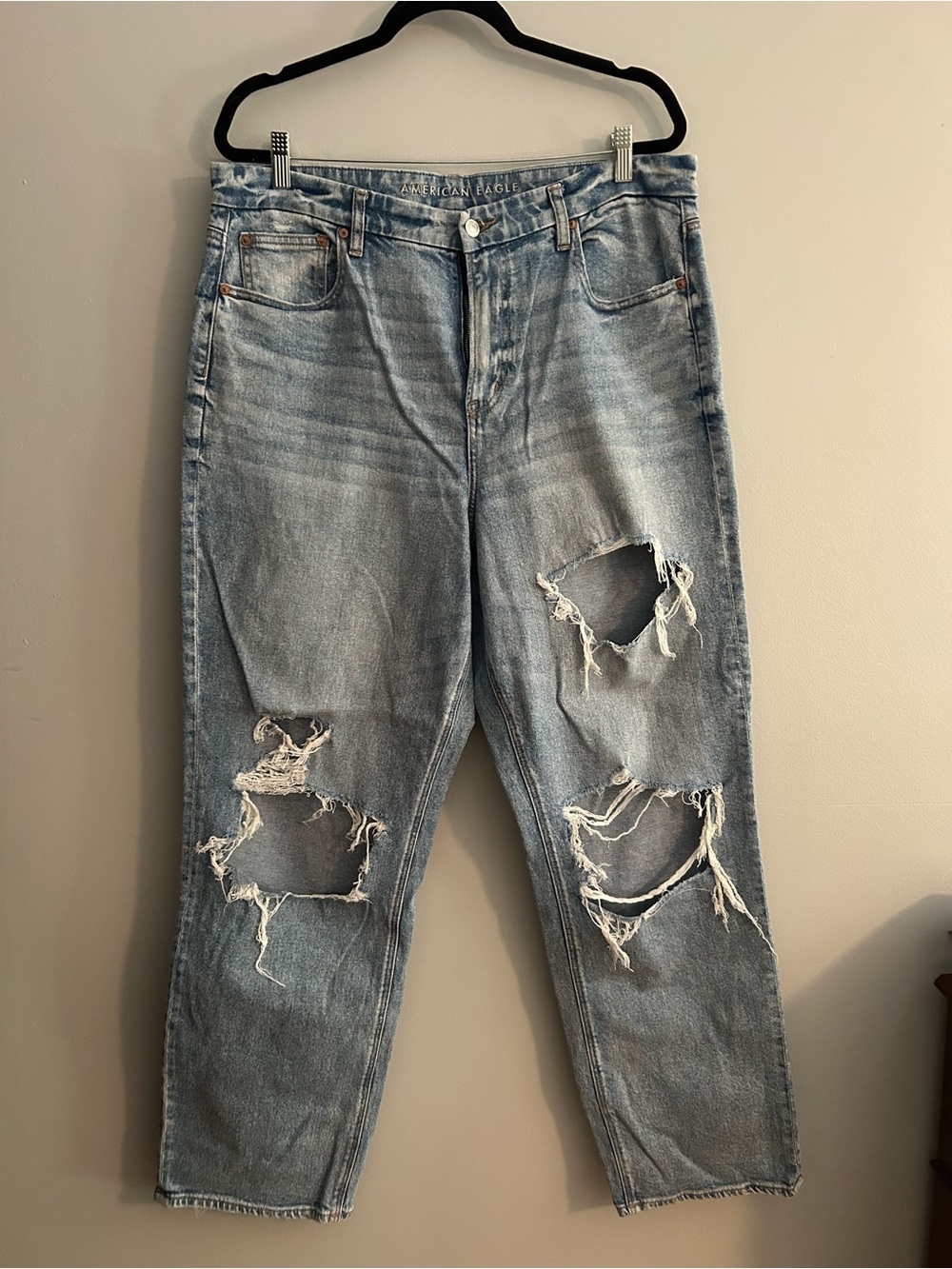 American Eagle Outfitters Distressed Light Blue Straight-Leg Jeans